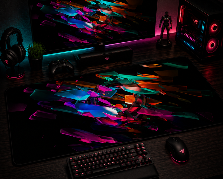 Ігровий desk mat Work Place GAME NEON GLASS 89 &mdash; сучасний cyberpunk стиль для геймерського сетапу