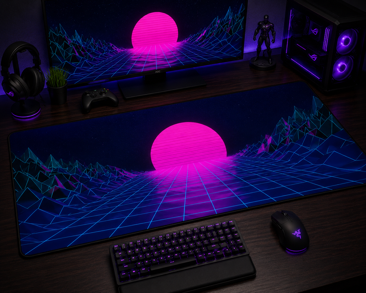 Ігровий desk mat Work Place GAME NEO NOIR &mdash; футуристичний dark neon дизайн для геймерського сетапу