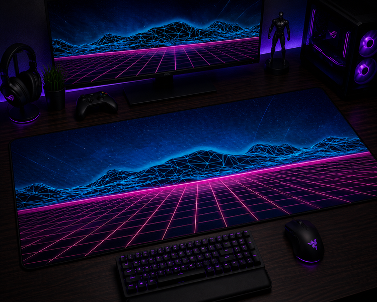 Ігровий desk mat Work Place GAME NEO NOIR &mdash; футуристичний dark neon дизайн для геймерського сетапу